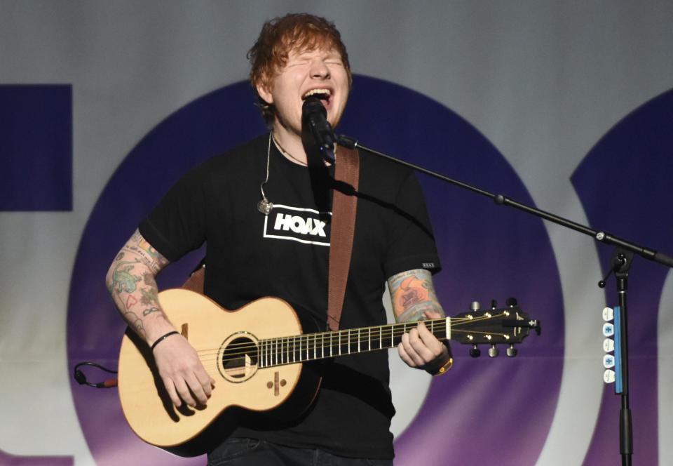 SAN JOSE, CA - DECEMBER 02:  Ed Sheeran performs during 99.7 NOW! POPTOPIA at SAP Center on December 2, 2017 in San Jose, California.  (Photo by Tim Mosenfelder/Getty Images)