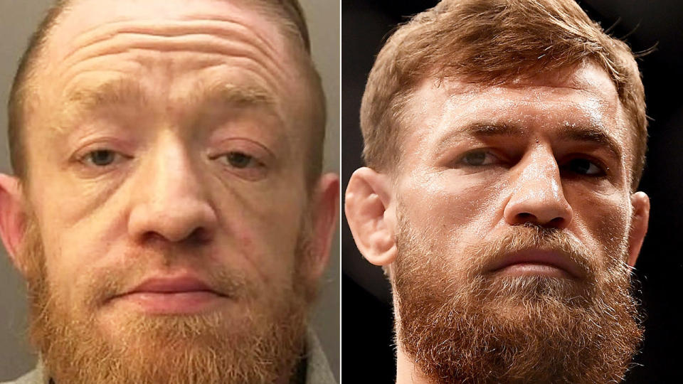 Mark Nye (pictured left) allegedly impersonated UFC star Conor McGregor (pictured right) to help his drug business. (Images: Surrey Police/Getty Images)