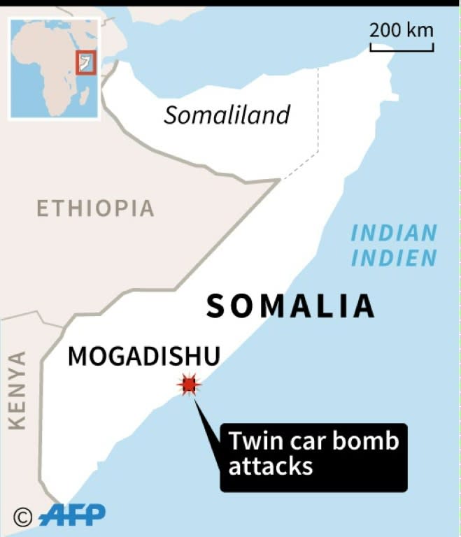 Map of Somalia locating the capital Mogadishu, hit by twin car bomb attacks on Friday