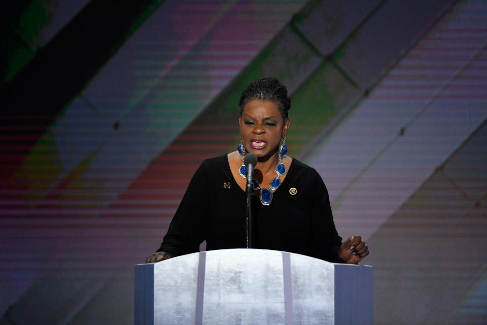 Rep. Gwen Moore, D-Wis., speaks during the 2016 Democratic National Convention at Wells Fargo Center.