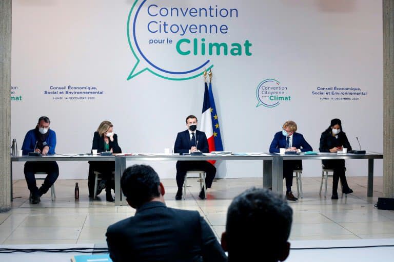 Le président Emmanuel Macron lors d'une rencontre avec les membres de la Convention pour le Climat le 14 décembre 2020 à Paris - Thibault Camus © 2019 AFP