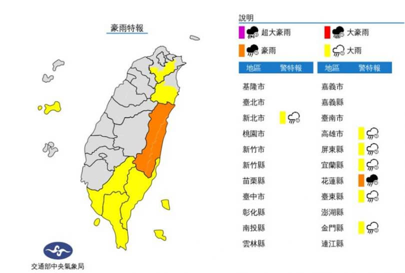 豪雨特報。（圖／氣象局）