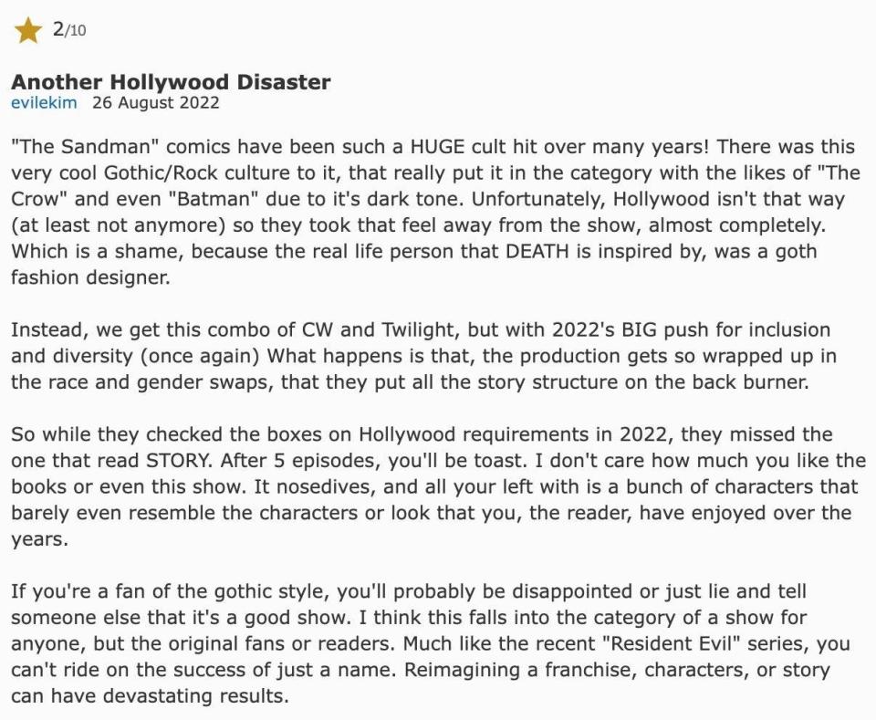 2/10 user review for The Sandman on IMDB