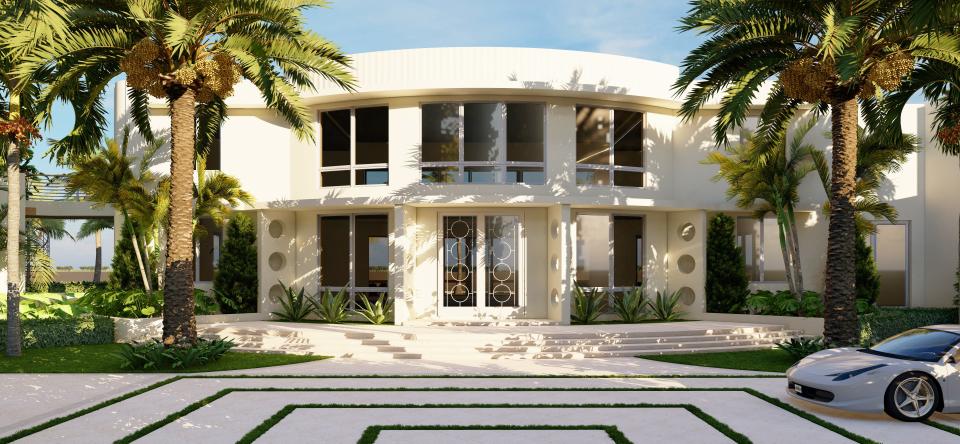 The house now under construction at 757 Island Dr., Palm Beach, was designed with glass front doors to provide a view through the house to the Intracoastal. A planned dock for the property was approved by the Town Council on May 15.