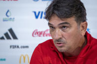 Croatia's head coach Zlatko Dalic speaks during a news conference on the eve of the quarterfinal World Cup soccer match between Croatia and Brazil, in Doha, Qatar, Thursday, Dec. 8, 2022. (AP Photo/Darko Bandic)