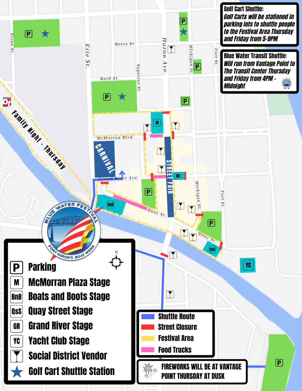 The street map for Blue Water Fest 2023.