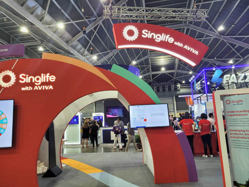 A booth of Singlife with Aviva is pictured at the Singapore FinTech Festival, Singapore, November 4, 2022. REUTERS/Anshuman Daga