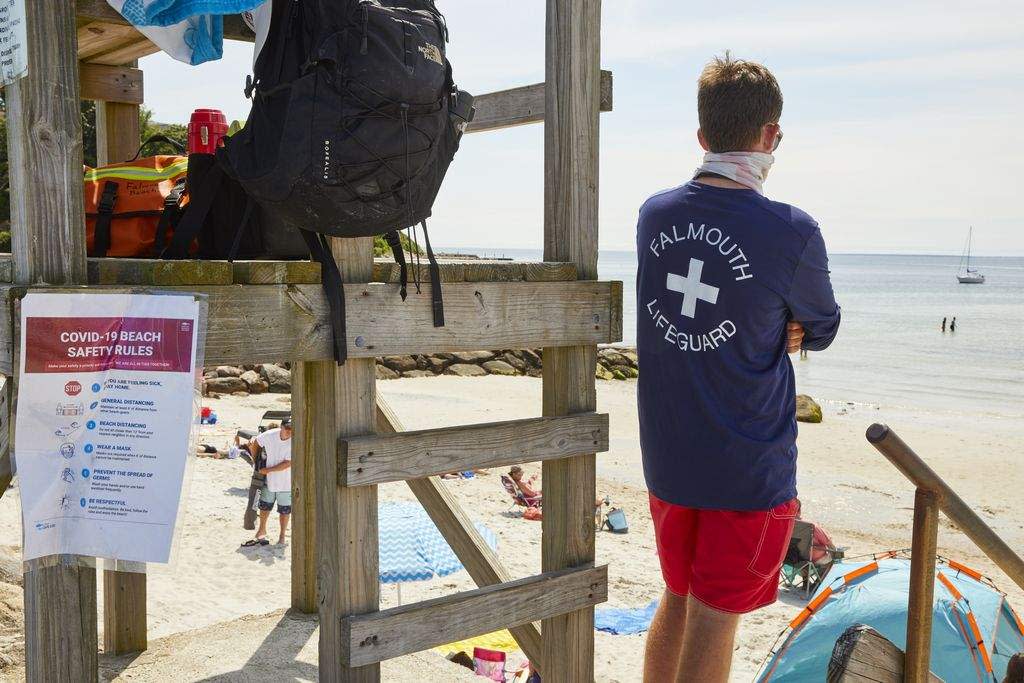 Lifeguard stand at Old Silver Beach in Falmouth, Massachusetts, on July 7, 2020.