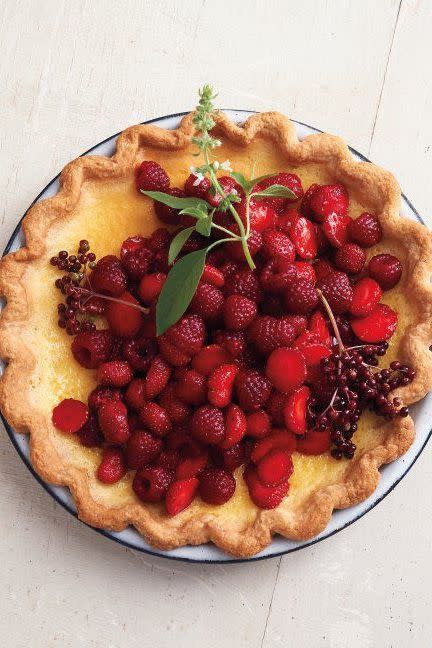 Lemon-Basil Custard Pie with Red Berries