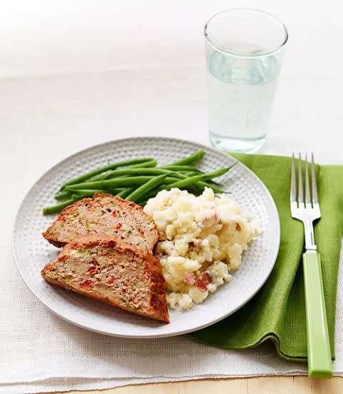 Creamy Mashed Potatoes and Cauliflower with Turkey Meatloaf