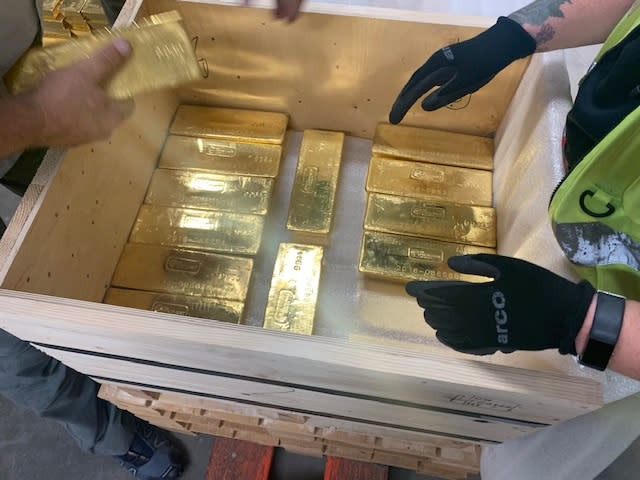 An undated handout picture shows gold bars before their dispatch to Poland's central bank, in London, Britain. G4S via REUTERS  THIS IMAGE HAS BEEN SUPPLIED BY A THIRD PARTY.