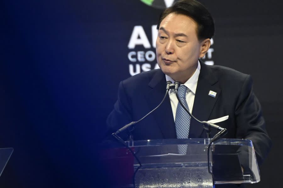 South Korean President Yoon Suk Yeol addresses the Asia-Pacific Economic Cooperation (APEC) Leaders’ Week on November 15, 2023. (Photo by ANDREW CABALLERO-REYNOLDS/AFP via Getty Images)