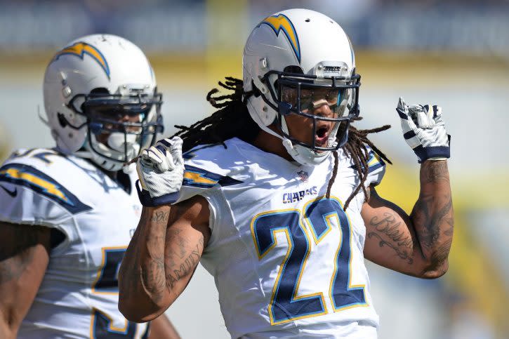 Sep 18, 2016; San Diego, CA, USA; San Diego Chargers cornerback Jason Verrett (22) reacts after defending a pass during the third quarter against the Jacksonville Jaguars at Qualcomm Stadium. Mandatory Credit: Jake Roth-USA TODAY Sports