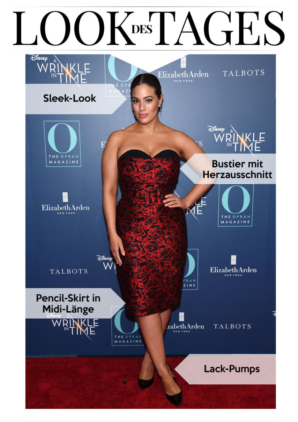 Blumiger Hingucker – mit diesem Rosenkleid hat Model Ashley Graham der eigentlichen Attraktion des Abends die Show gestohlen. (Bild: Getty Images)