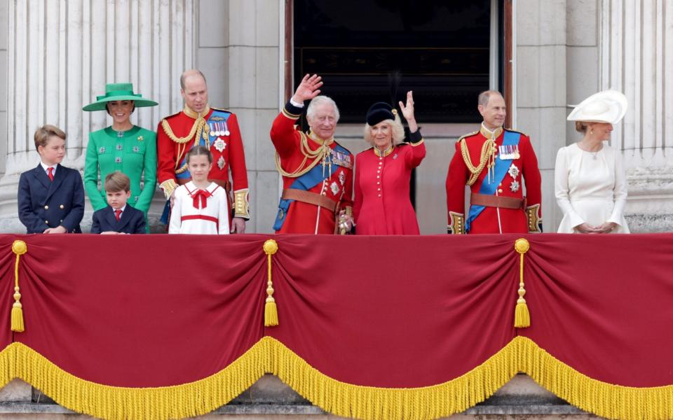 King Charles and Queen Camilla joined by family members on the palace balcony - Getty