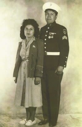 Spears’s maternal grandparents, Beatrice Tsinajinnie and George Kirk Sr., who met on a Navajo reservation in Arizona after returning from Indian boarding schools. (Courtesy of endawnis Spears)