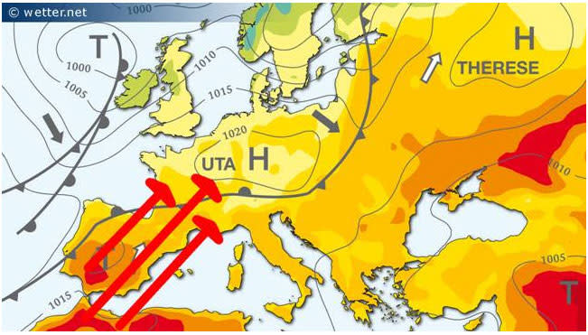 Großwetterlage Freitagmittag, 14. Juni (Bild: wetter.net)