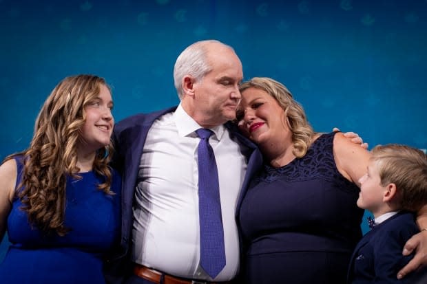 Conservative Leader Erin O’Toole addresses supporters at an election night event at the Tribute Communities Centre, in Oshawa, Ont., in the early hours of Sept. 21, 2021. (Evan Mitsui/CBC - image credit)