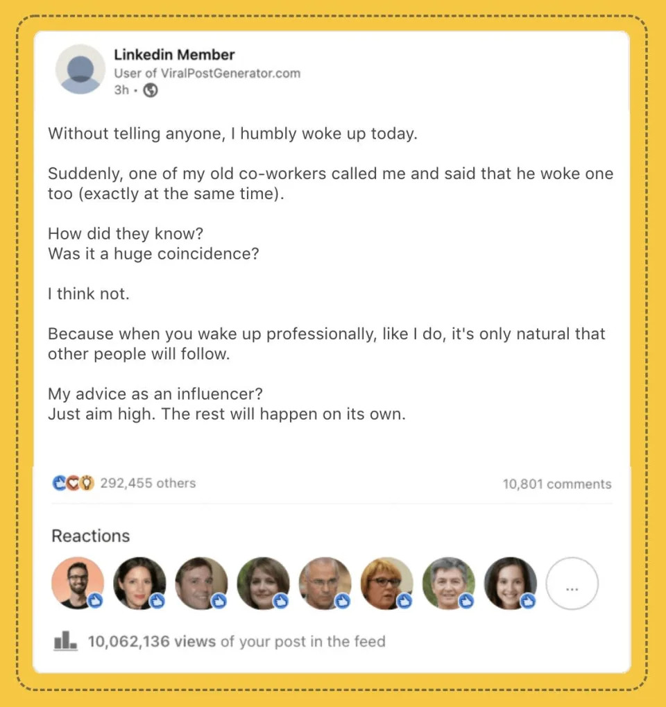 a fake LinkedIn post from the Viral Post Generator