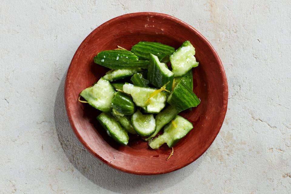 <h1 class="title">Smashed Cucumber Salad with Lemon and Celery Salt</h1><cite class="credit">Photo by Stephen Kent Johnson, Prop Styling by Kalen Kaminski, Food Styling by Rebecca Jurkevich</cite>