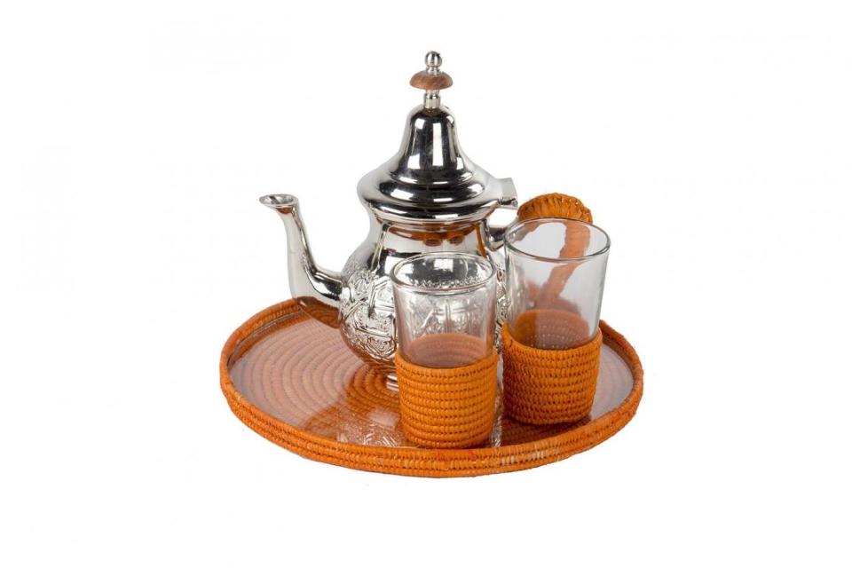 Morrocan raffia tea set, £95, Raj Tent Club