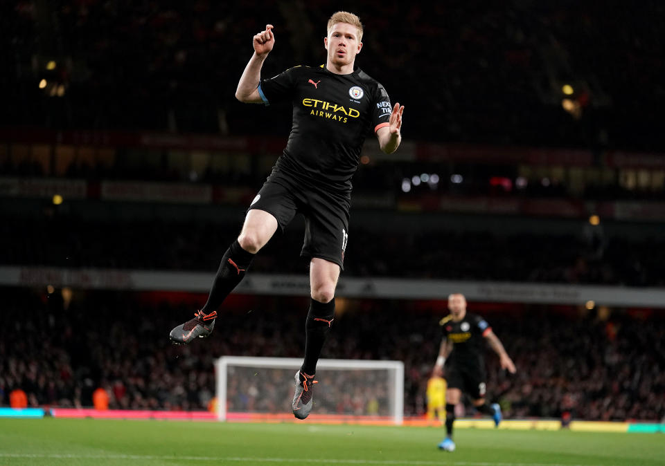 Kevin de Bruyne and Manchester City were flying at the Emirates on Sunday. Arsenal, not so much. (Photo by John Walton/PA Images via Getty Images)