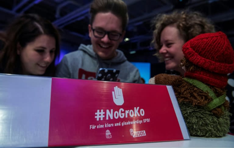 The resistance campaign against any grand coalition, known as "GroKo" in German, has adopted the hashtag #NoGroKo