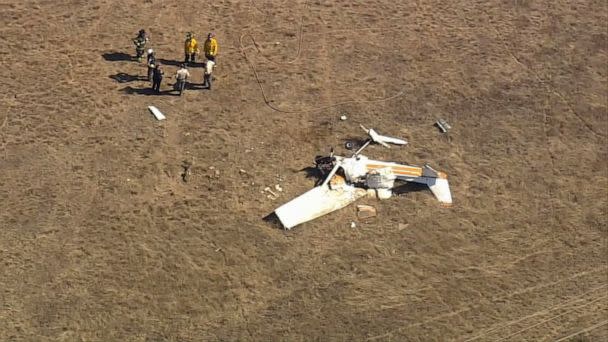 PHOTO: Two small planes collided while landing at the Watsonville Municipal Airport in Watsonville, California, Aug. 18, 2022. (KGO)