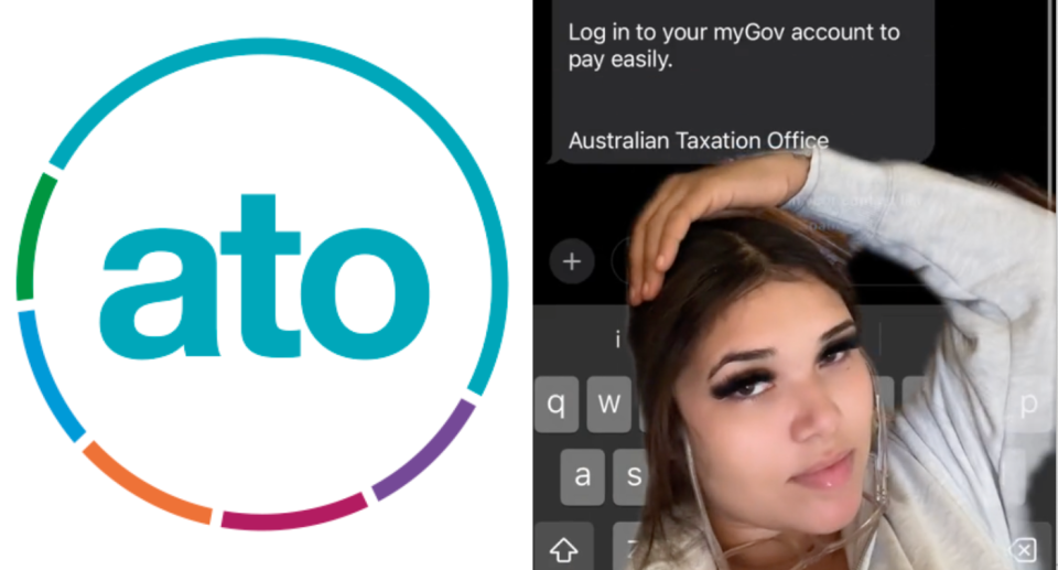 Composite image of ATO logo and Aussie showing tax bill message.