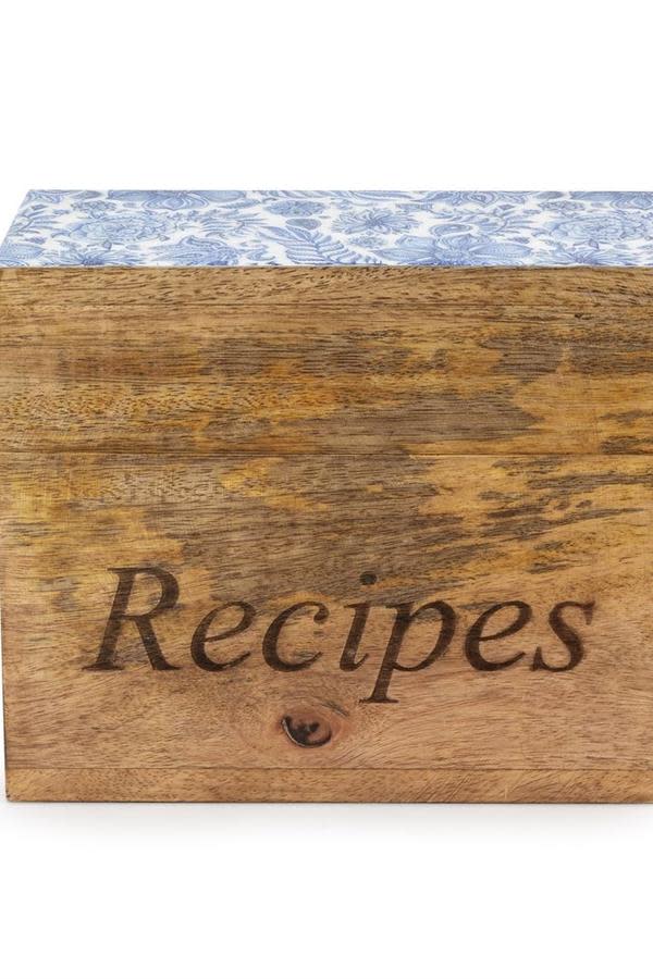 Wayfair Wetherell Blue and White Decal Wood Recipe Box, $34.99