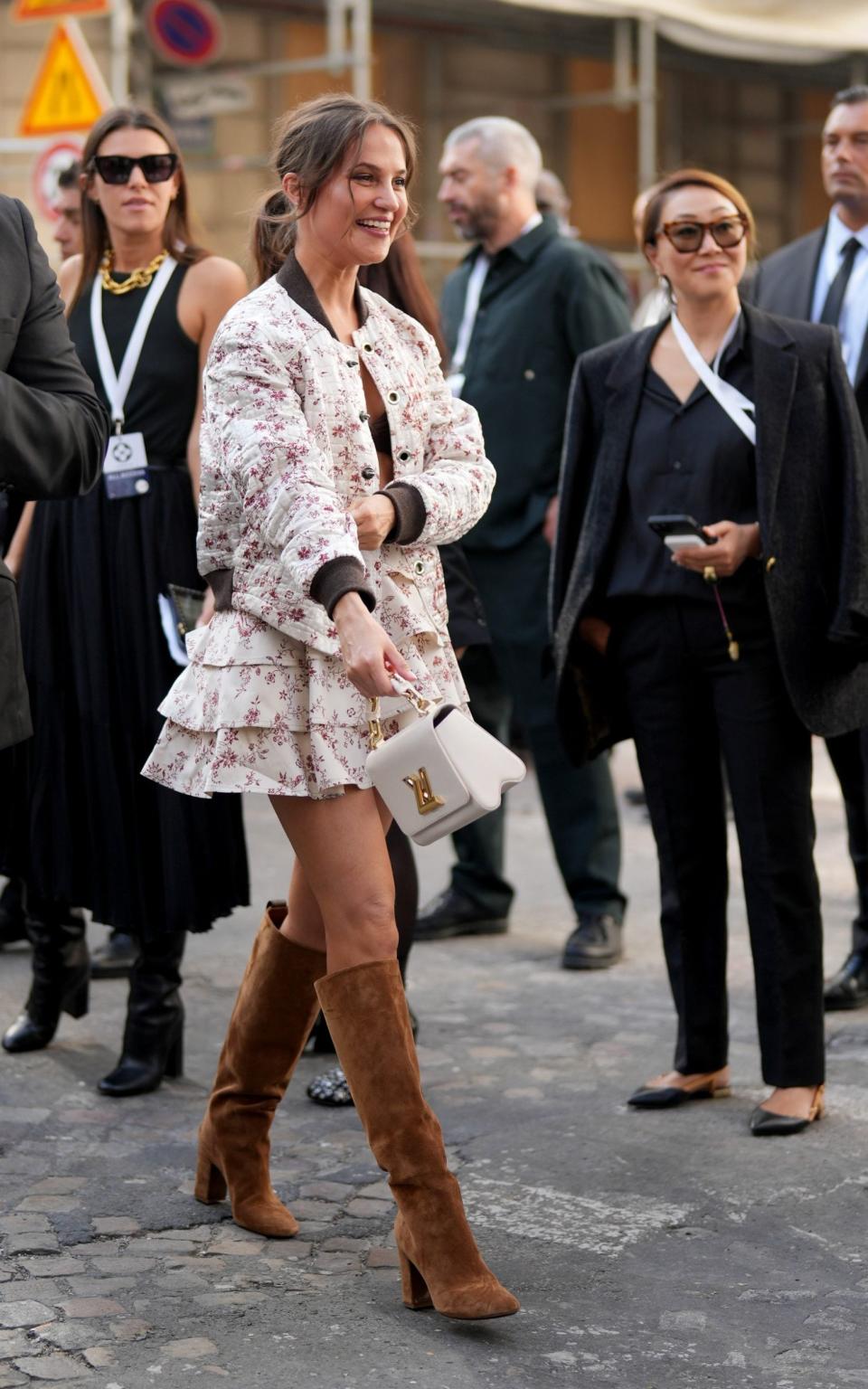 Alicia Vikander outside Louis Vuitton at Paris Fashion week in October 2023