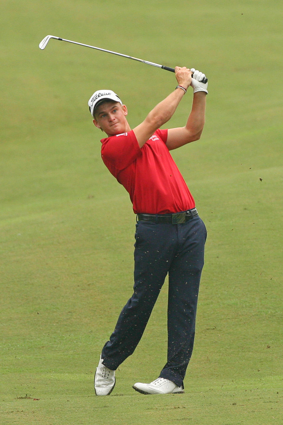 GREENSBORO, NC - AUGUST 20: Bud Cauley hits his second shot on the 18th hole during the final round of the Wyndham Championship at Sedgefield Country Club on August 20, 2012 in Greensboro, North Carolina. (Photo by Hunter Martin/Getty Images)