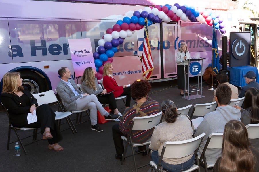 The Regional Transportation Commission of Southern Nevada (RTC), along with NV Energy and the Nevada Conservation League, celebrated the addition of four battery electric buses to the RTC transit fleet. (RTC)