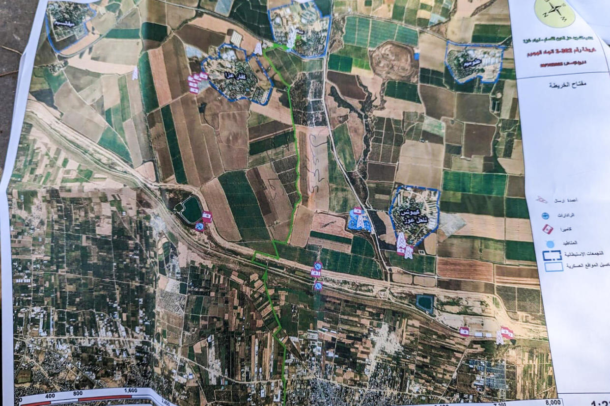 Hamas maps of Kibbutz Kfar Aza, Nahal Oz, and Alumim recovered from the bodies of Hamas by Israeli first responders. (Obtained by NBC News)