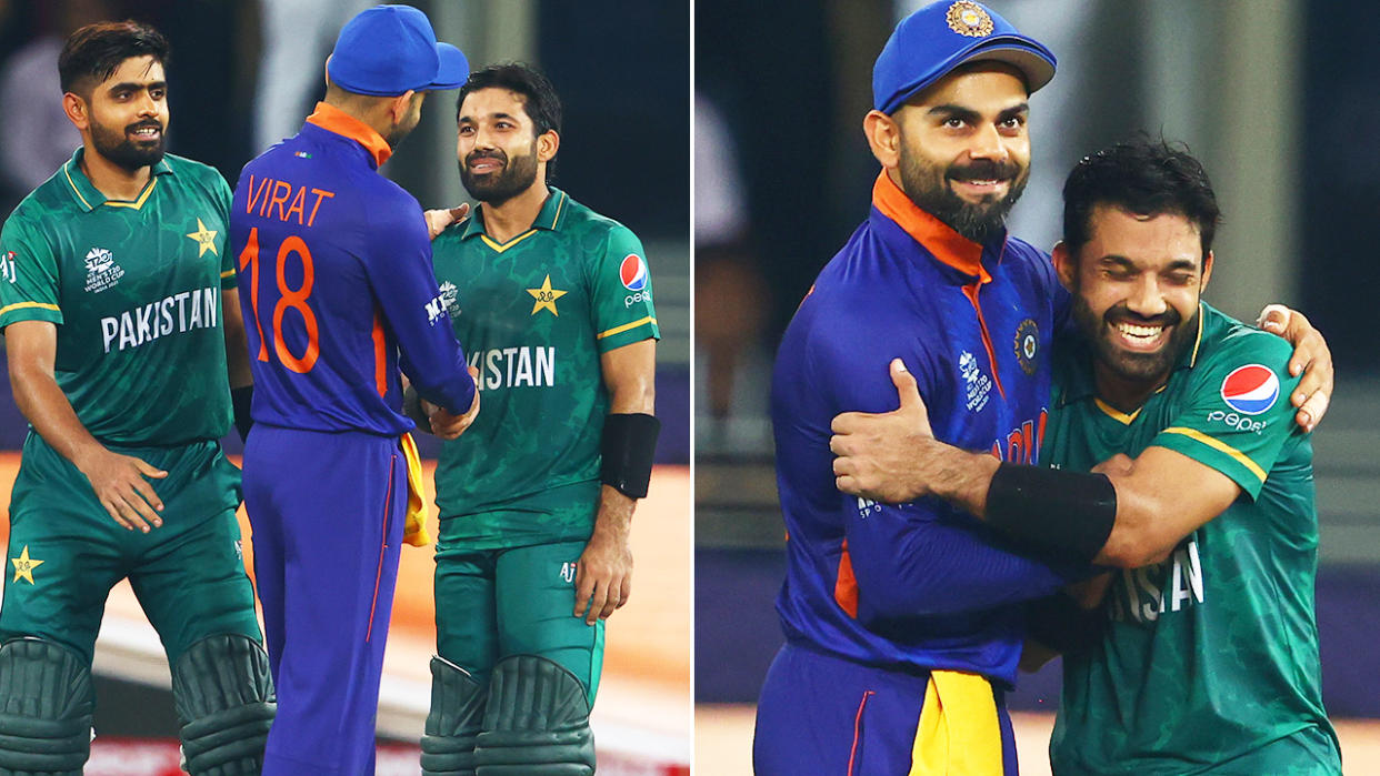 Virat Kohli, pictured here congratulating the Pakistan batsmen after their T20 World Cup clash.