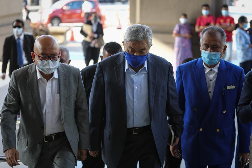 Datuk Seri Ahmad Zahid Hamidi arrives at the Kuala Lumpur High Court Complex August 10, 2020. — Picture by Yusof Mat Isa