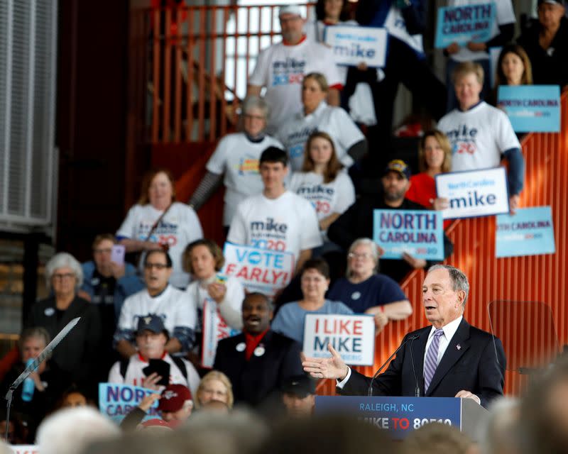 Democratic presidential candidate Bloomberg at campaign event in Raleigh, North Carolina