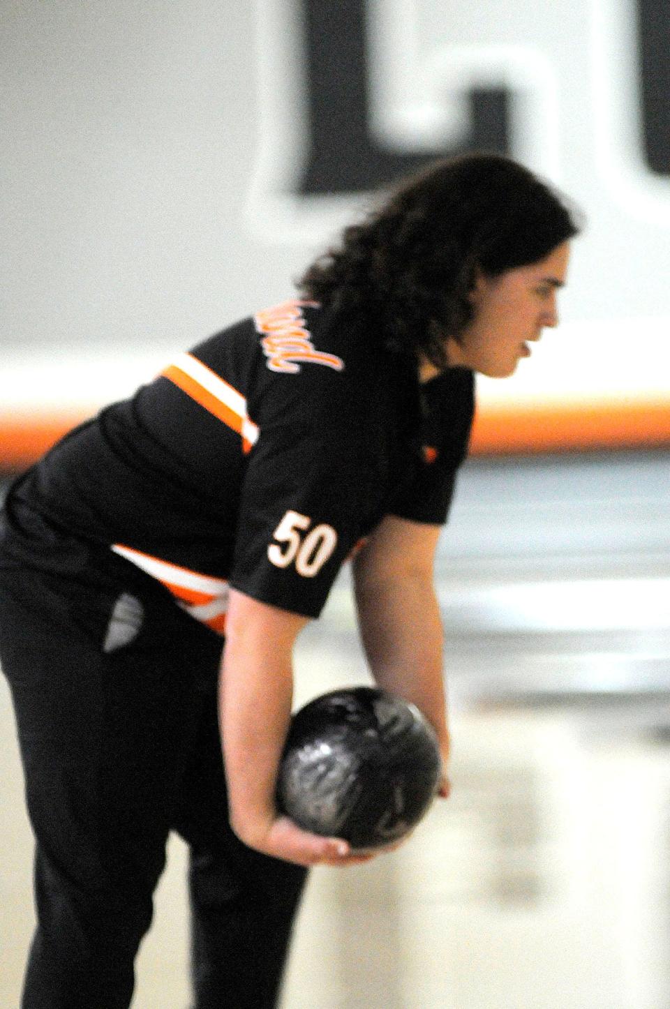 Parker Grissinger bowls for the Arrows during the Ashland Baker Bash at Luray Lanes hosted by Ashland High School Bowling Saturday January 22, 2022 STEVE STOKES/FOR TIMES-GAZETTE.COM