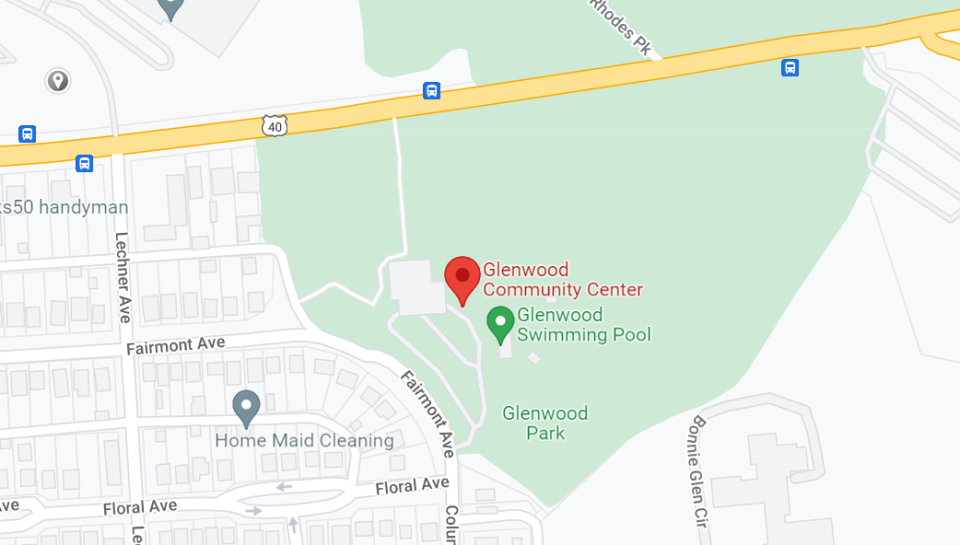 Map of Glenwood Park showing the community center and swimming pool