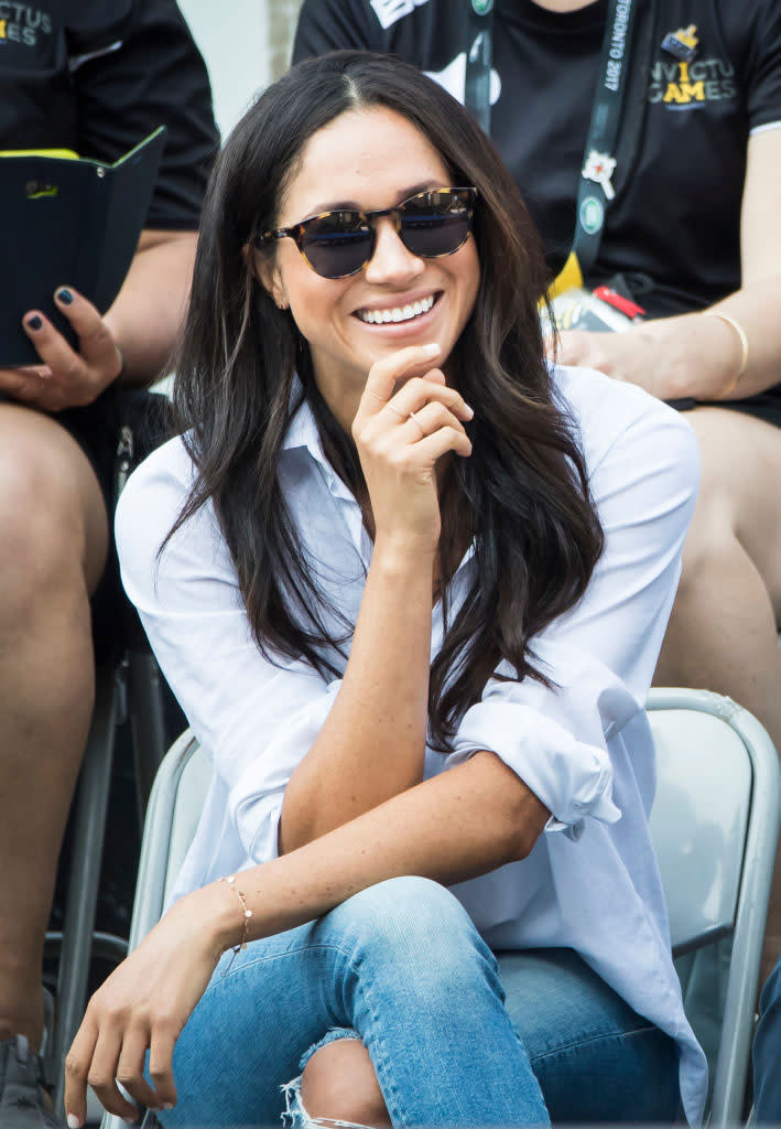 <p>Meghan wears Finlay London “Percy” tortoise sunglasses at the 2017 Invictus Games in Toronto. (Photo by Danny Lawson/PA Images via Getty Images) </p>