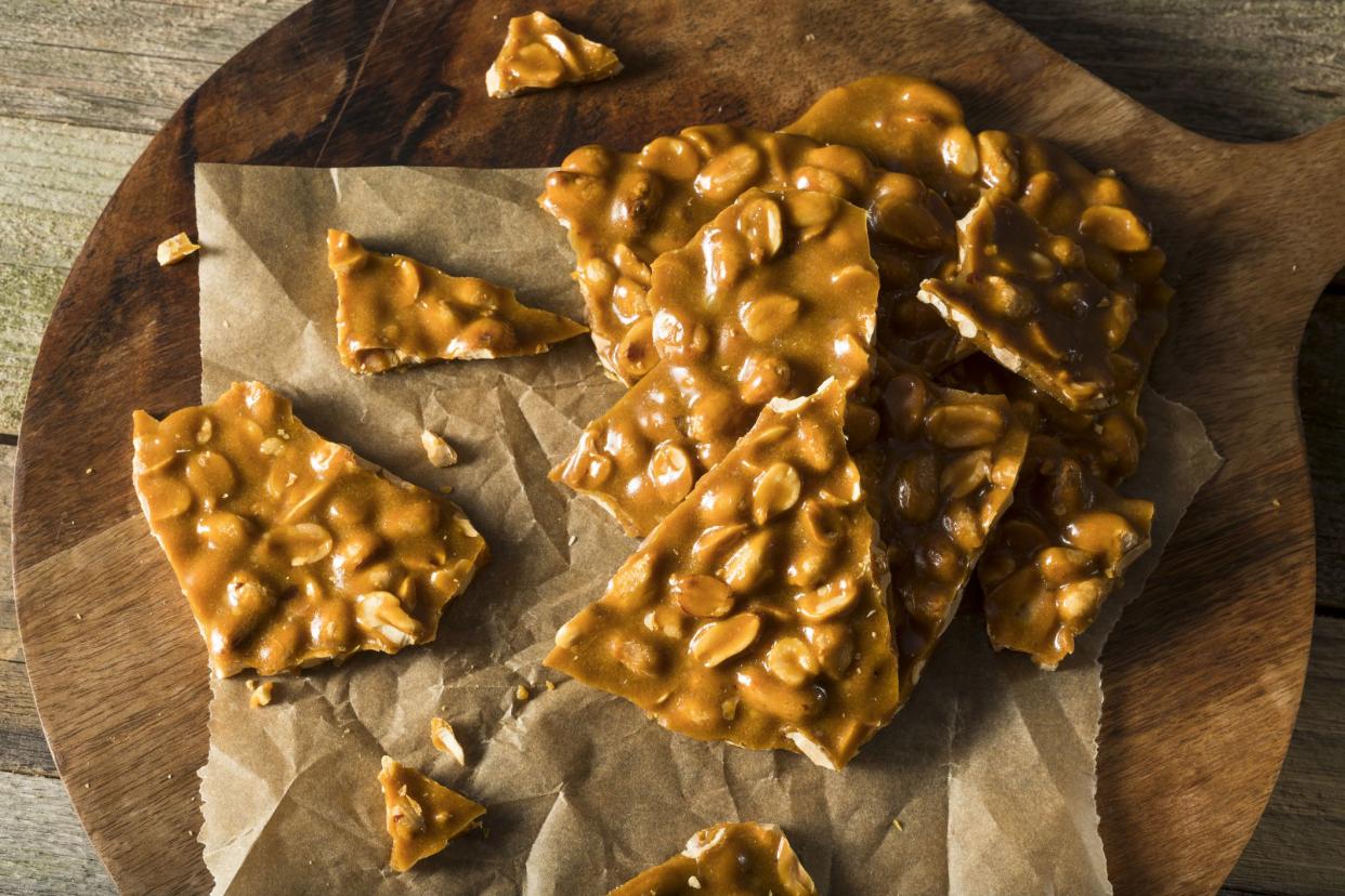 Homemade Holiday Peanut Brittle Broken into Pieces