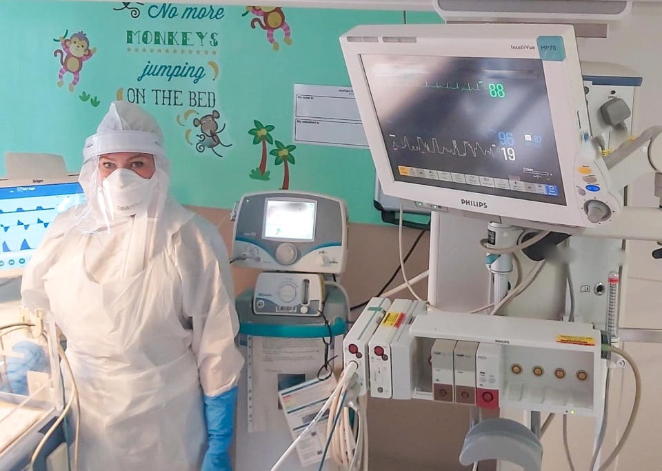 A nursing sister in PPE on the intensive care unit at Sheffield Children’s Hospital (TCHC/PA)