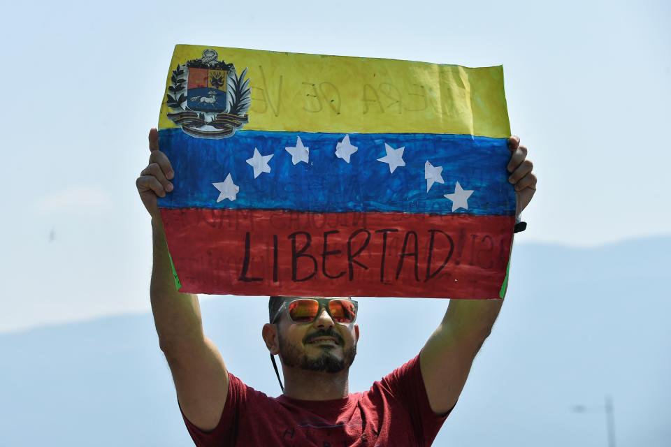 Manifestación contra el gobierno de Nicolás Maduro en Cúcuta, Colombia, fronteriza con Venezuela, el 12 de febrero de 2019
