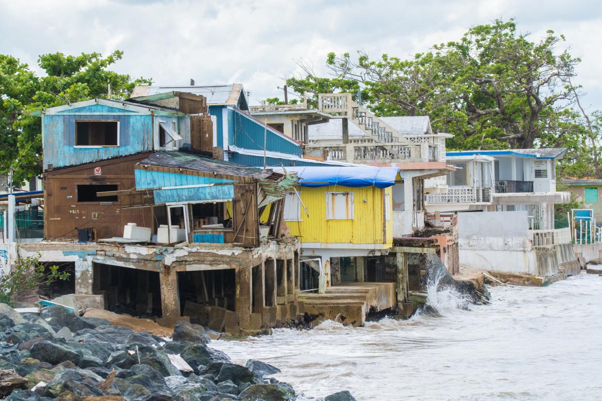 <p>Seaside scene in Rincon, Puerto Rico after Hurricane Maria in 2017. Today a new report claims that the Trump administration delayed financial aid</p> (Getty)