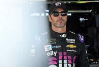 May 10, 2019; Kansas City, KS, USA; NASCAR Cup Series driver Jimmie Johnson (48) during practice for the Digital Ally 400 at Kansas Speedway. Mandatory Credit: Jasen Vinlove-USA TODAY Sports