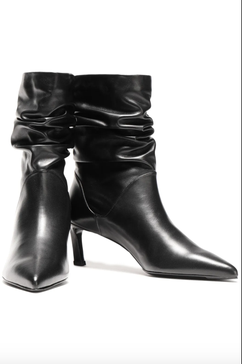 Gathered leather ankle boots