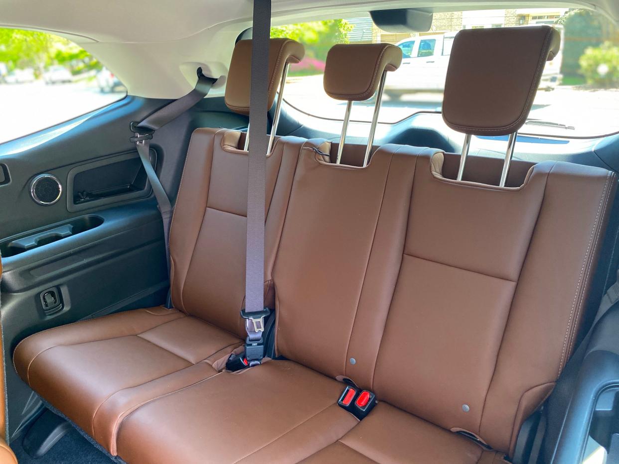 The Subaru Ascent's third-row seats are trimmed in Java Brown Nappa leather.