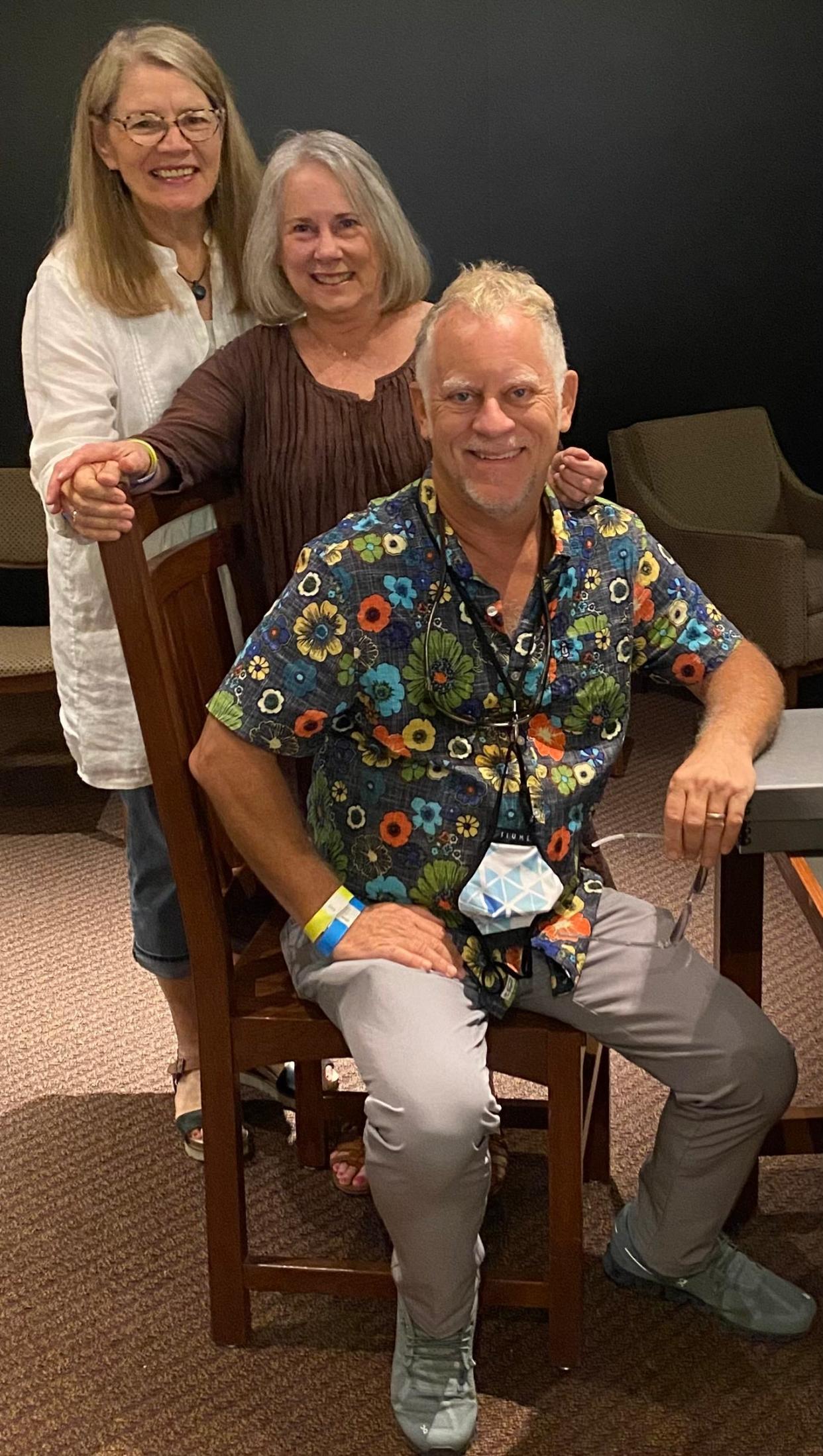 From front to back, Scott Siman, Jaynie Chowning and Kathryn Ledbetter pose for a photo. Siman and Ledbetter co-authored "Broadcasting the Ozarks: Si Siman and Country Music at the Crossroads."