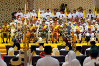 <div class="caption-credit"> Photo by: Wenn.com</div>It's not all expenditures for a wedding in Brunei, however. This picture shows a ceremony in the Throne Hall, where the wedding was held today. Kalman notes that it does not appear to be traditional to use flowers--there aren't any in any of the photos--(a big expense for American weddings) and that "They're going to save a lot of money on alchohol! It's going to be a dry wedding!" <br> <br> More from Shine: <br> <a rel="nofollow noopener" href="http://yhoo.it/OMZ9KS" target="_blank" data-ylk="slk:The most bizarre wedding news this week;elm:context_link;itc:0;sec:content-canvas" class="link ">The most bizarre wedding news this week</a> <br> <a rel="nofollow noopener" href="http://yhoo.it/OMZ0XR" target="_blank" data-ylk="slk:My wedding party is too big. How else can I honor friends and family?;elm:context_link;itc:0;sec:content-canvas" class="link ">My wedding party is too big. How else can I honor friends and family?</a> <br> <a rel="nofollow noopener" href="http://yhoo.it/NH9EUb" target="_blank" data-ylk="slk:20 things I learned blogging about weddings;elm:context_link;itc:0;sec:content-canvas" class="link ">20 things I learned blogging about weddings</a> <br>