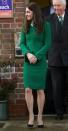 <p>The Duchess wears an emerald green tweed skirt by Hobbs and matching jacket with black clutch by Mulberry and pumps by Gianvito Rossi during her visit to East Anglia's Children's Hospices in Norfolk, England.</p>